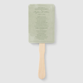 エレガントなグリーン ウォーターカラー ウェディング プログラム ハンドファン