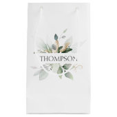 エレガントなグリーン カップル NAME 結婚式 新婚夫婦 スモールペーパーバッグ (正面)