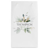 エレガントなグリーン カップル NAME 結婚式 新婚 スモールペーパーバッグ (裏面)