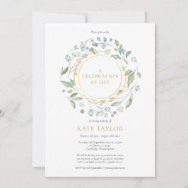 エレガントなグリーン ガーランド ゴールド セレブレーション オブ ライフ 招待状