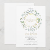 エレガントなグリーン ガーランド ゴールド セレブレーション オブ ライフ 招待状 (正面/裏面)