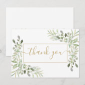 エレガントなグリーン ゴールドスクリプト サンキューカード (正面/裏面)