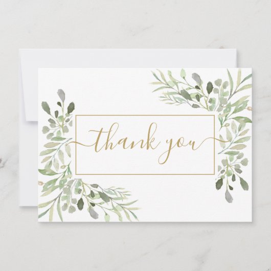 エレガントなグリーン ゴールドスクリプト サンキューカード (正面)