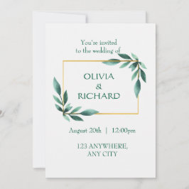 エレガントなグリーン ゴールドフレーム ミニマル招待状 招待状