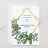 エレガントなグリーン ゴールド ダイヤモンド型 ウェディング 招待状 (正面)