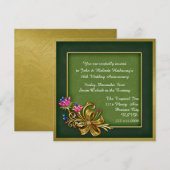 エレガントなグリーン&ゴールド 50周年招待状 招待状 (正面/裏面)