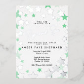 エレガントなグリーン&シルバー sip and see ウェルカムベイビー 箔招待状 (正面)