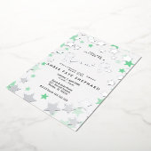 エレガントなグリーン&シルバー sip and see ウェルカムベイビー 箔招待状 (回転した状態)