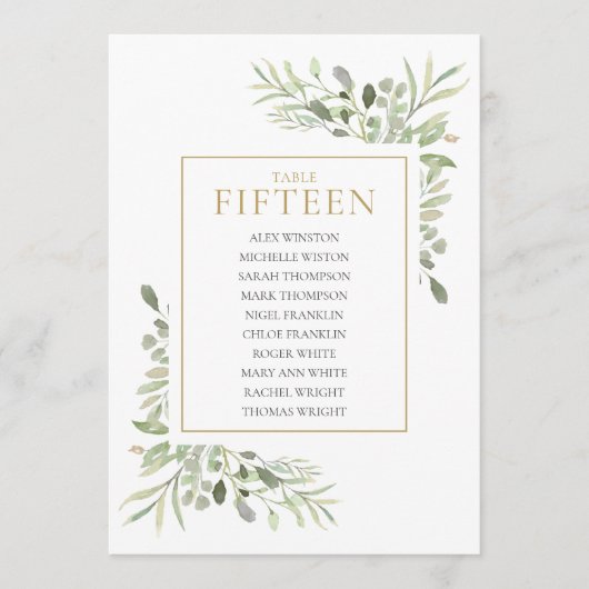 エレガントなグリーン テーブルナンバー15 席次表 招待状 (正面)