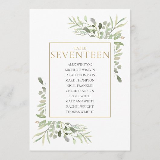エレガントなグリーン テーブルナンバー 17 席順表 (正面)