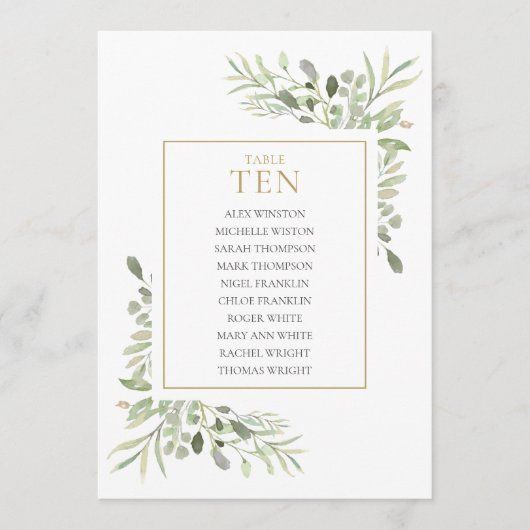 エレガントなグリーン テーブル ナンバー 10 席次表 招待状 (正面)