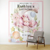 エレガントなグリーン ピンクのユニコーンの女の子 ベイビーシャワー タペストリー (インサイチュ)