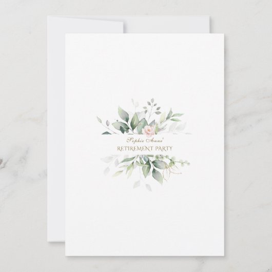 エレガントなグリーン ピンクの花 ゴールドの退職パーティー 招待状 (裏面)