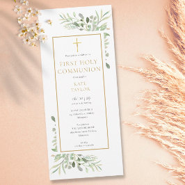 エレガントなグリーン ファーストホーリーコミュニオン 招待状