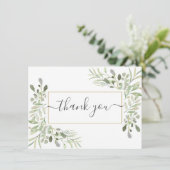 エレガントなグリーン フォリア モダン スクリプト サンキューカード (スタンド正面)