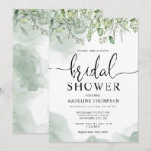 エレガントなグリーン フローラル ユーカリ ブライダルシャワー I 招待状 (正面/裏面)
