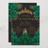 エレガントなグリーン ブラック キンセアニエラ ローズ ゴールド グリッター 招待状 (正面/裏面)