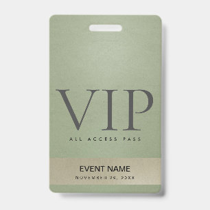 エレガントなグリーン ペールゴールド VIP イベント アクセス パス バッジ