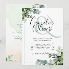 エレガントなグリーン ボタニカル アンパサンド ウェディング インビテ 招待状