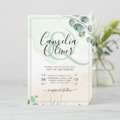 エレガントなグリーン ボタニカル アンパサンド ウェディング 招待状 (スタンド正面)
