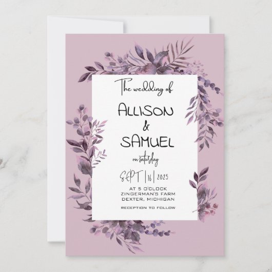 エレガントなグリーン ボーダー ウェディング 招待状 (正面)