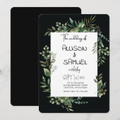 エレガントなグリーン ボーダー ウェディング 招待状 (正面/裏面)