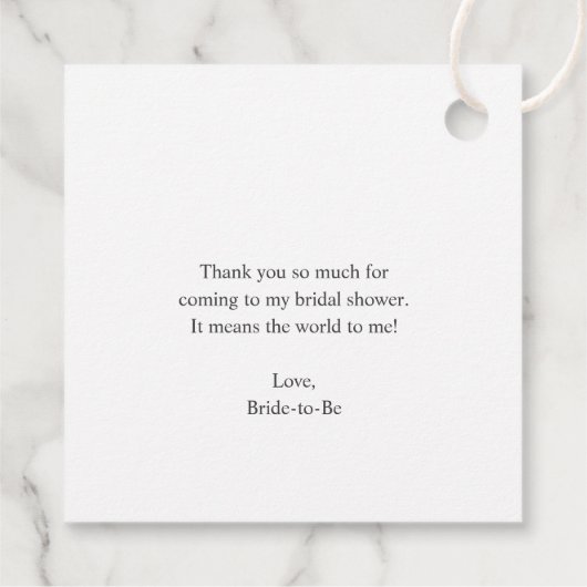 エレガントなグリーン ラスティック ユーカリ ブライダルシャワー フェイバータグ (裏面)