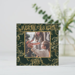 エレガントなグリーン ヴィンテージ フォト Merry & Bright シーズンカード