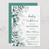 エレガントなグリーン 現代のユーカリ ベビーシャワー招待状 招待状 (正面/裏面)