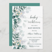 エレガントなグリーン 現代のユーカリ ベビーシャワー 招待状 (正面/裏面)