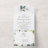 エレガントなグリーン 葉の水彩画 ウェディングオールインワン オールインワン招待状 (内側)