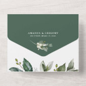 エレガントなグリーン 葉の水彩画 ウェディングオールインワン オールインワン招待状 (裏面)