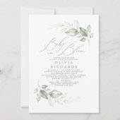 エレガントなグリーン 赤ちゃんの花のベイビーシャワー 招待状 (正面)