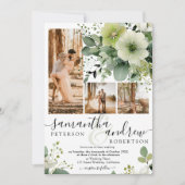 エレガントなグリーン 5 枚の写真の組み合わせ ラスティックウェディング 招待状 (正面)