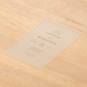 エレガントなグレイのミニマルな結婚式の招待状 アクリル招待状 (レイダウン)