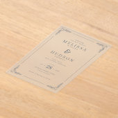 エレガントなグレイの葉の枝 アクリル招待状 (レイダウン)