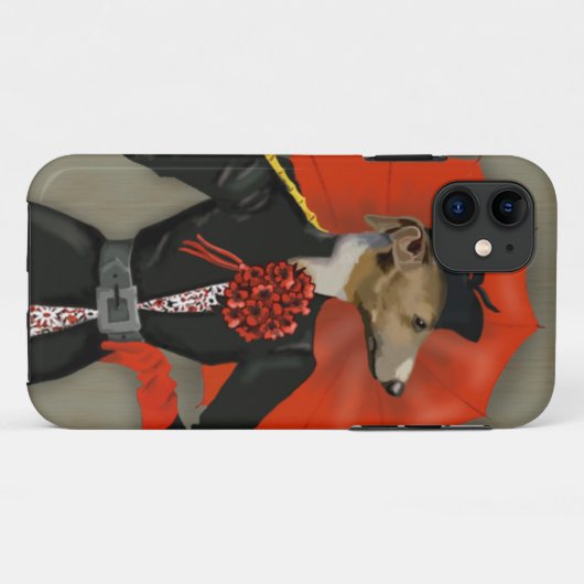 エレガントなグレイハウンドおよび赤い傘 Case-Mate iPhoneケース (裏面(横))