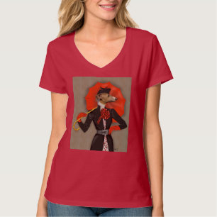 エレガントなグレイハウンドおよび赤い傘 Tシャツ