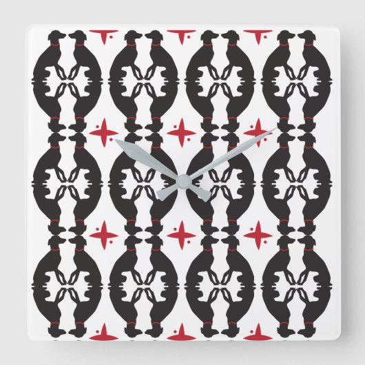 エレガントなグレイハウンドパターン時計 スクエア壁時計 (正面)