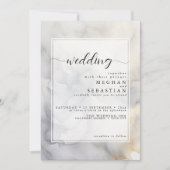 エレガントなグレーとパールゴールドのソフトクラウド 招待状 (正面)