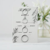 エレガントなグレーとブラックの結婚式返信カード 出欠カード (スタンド正面)