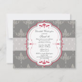 エレガントなグレーと赤いバラのスイート16 招待状 (裏面)