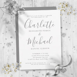 エレガントなグレーの署名スクリプトエンゲージメントパーティー 招待状