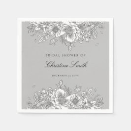 エレガントなグレーの花のブライダルシャワーナプキン スタンダードカクテルナプキン