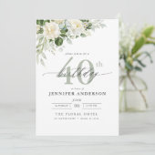 エレガントなグレーグリーンの花の40歳の誕生日 招待状 (スタンド正面)