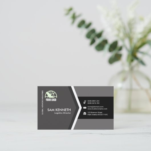 エレガントなグレースケールの矢じりの兵站学ディレクター 名刺 (スタンド正面)