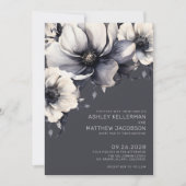 エレガントなグレー水彩花の結婚式 招待状 (正面)