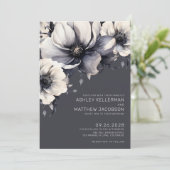 エレガントなグレー水彩花の結婚式 招待状 (スタンド正面)