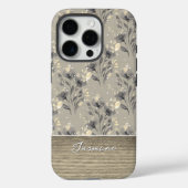 エレガントなグレー花模様木目カスタム名 Case-Mate iPhoneケース (裏面)