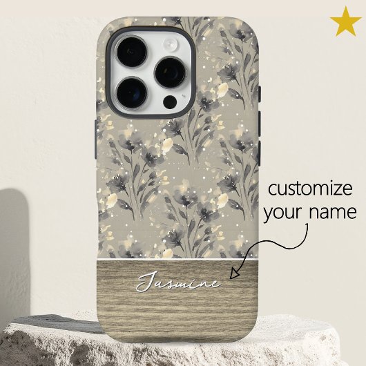 エレガントなグレー花模様木目カスタム名 Case-Mate iPhoneケース